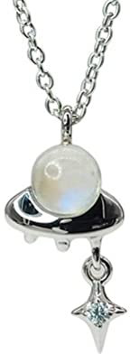 WEISHA Collier en Argent Sterling S925 avec Pendentif Petite Soucoupe Volante Pour Femme Chaîne de Clavicule en Pierre de Lune AssortieCollier