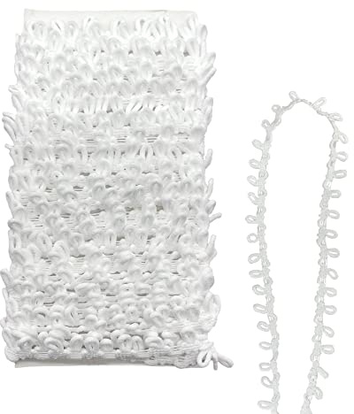 OHYER 10 Yard Elastic Cord mit Knopfloch Elastische Knopf Schlaufe Hochzeits Stretch Knopfloch Elastische Knopflochband Braid Trim Stoffbesatz für Hochzeiten Kleidung Dekoration Kostüm Nähen(Weiß)