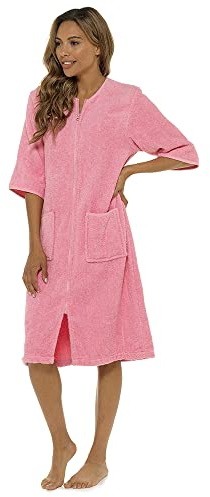 Fashion Junction Ladies/Womens 100% Cotton Terry Towelling Zip Front Dressing Gown/Bathrobe/Housecoat (Pink, XL)