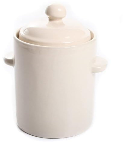 rg-vertrieb Sauerkrauttopf Keramikfass Steingut Einlegetopf Gurkentopf Tontopf Steinguttopf Gärtopf Keramiktopf Volumen (5L Creme)