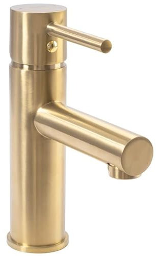 Rea Waschtischarmatur TESS BRUSH GOLD Wasserhahn Bad Badarmatur aus Messing Armatur für Waschbecken Badezimmer Mischbatterie Waschbecken Einhebel (gebürstetes Gold)