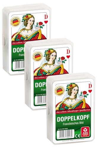 Ass Altenburger 70023 Doppelkopf französisches Bild im Kunststoffetui, Bunt, 59 x 91 mm (Packung mit 3)