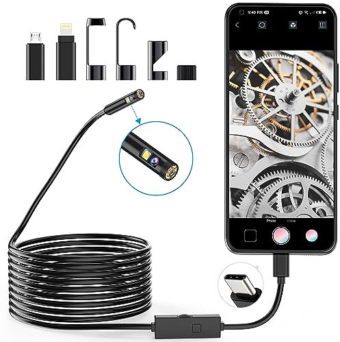 Lightswim 1920P Dual Lens Endoscope Snake Inspection Camera, Type C Borescope, Scope Camera with 8 LED Lights for Android and iOS Smartphone, iPhone, iPad, Samsung (16.5 FT/5M)
