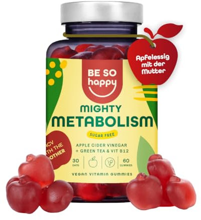 Apfelessig Gummibärchen. Stoffwechsel Beschleunigen. Mit Grünem Tee und Vitamin B12. 60 Apfelessig Gummies. Gummibärchen Ohne Zucker. Vegan. BeSoHappy