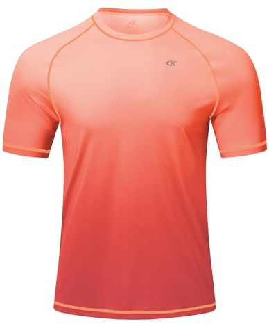 Huayuzh Maglietta da uomo per sport acquatici, protezione UV, UPF 50+, ad asciugatura rapida, a maniche corte, per surf, corsa, 7-gradiente Arancione, XL