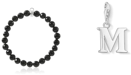 THOMAS SABO Damen Charm-Armband Schwarz Charm Club 925 Sterling Silber X0220-840-11 & Damen Charm-Anhänger M Buchstabe Charm Club 925 Sterling Silber 0187-001-12