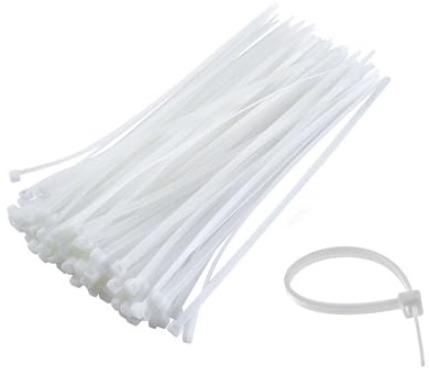 DC Voltage Cable Ties, Pack of 100, Clear Nylon Zip Ties Secure Tensile Strength, Multi-Purpose Plastic Tie Wraps, Secure Self-Locking Mechanism for Home, Garden, Office and DIY (White, 7 x 450mm)