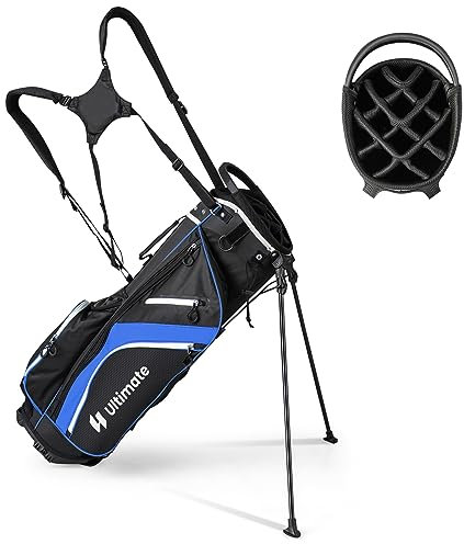 GOPLUS Golf Tragetasche, Golf Stand Bag mit 14 Fächern, 6 Taschen und doppeltem Schultergurt, tragbare Golf Standtasche Leichtgewicht mit Regenschutz für Männer & Frauen(Blau)