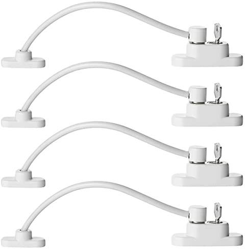 4 Pack Window Restrictor Locks for UPVC, Child Safety Window Locks with Keys, 20cm Stainless Steel Cable Wire Limiter for Kids Baby Proofing, Home School Public Security Door Catch, White