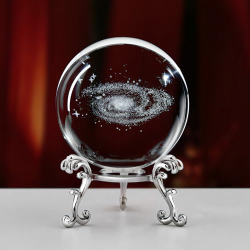 3D Laser Etched Galaxy Crystal Ball with Stand, 60mm Glass Sphere Decorative Balls Paperweight, Space Milky Way Astronomy Gifts