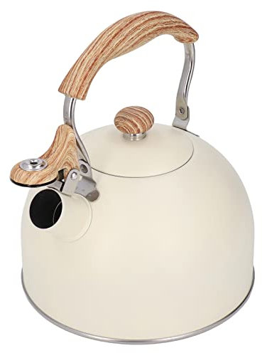 Bollitore con Fischio, Bollitore Teiera con Manico Ergonomico Teiera Beige con Fischio in Acciaio Inossidabile 2,5 L