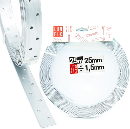 Bande perforée acier galvanisé 25m x 25mm x 1,5mm, équerre metal | ruban fixation métal robuste, plaque perforée pour bois, perforatrice bricolage, panneau mural, support construction