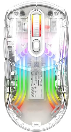 Lancoon Ratón Inalámbrico Gaming Ratón Mecánico Transparente con Sensor Óptico 2.4G 5 dpi Ajustables Diseño Ergonómico Botón Mute para Ordenador Gaming (Blanco)