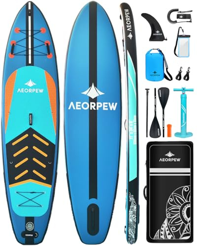 AEORPEW Aufblasbare Paddle Boards für Erwachsene, 86 cm Breites Stand Up Paddle Board Mit Allen Premium SUP Board Zubehör für Aller Fähigkeitsstufen (Blau)