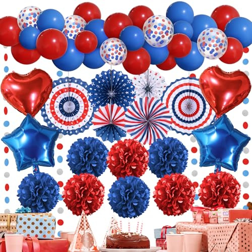 Premium Rot-Blau Partydeko - Pompom Ballon Supplies für USA 4th of July Patriotische Dekorationen, Geburtstag, Unabhängigkeitstag, Hochzeit