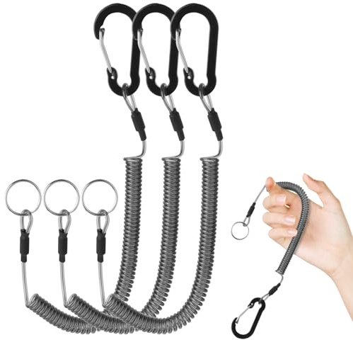 ElevateTech Spiral Schlüsselanhänger 6 Stück Spiralkabel Schlüsselkette Mit Karabiner Elastisch Sicherungsband Sicherungsseil Outdoors Spiralkabel für Angeln Bootfahren Camping Outdoor (schwarz)