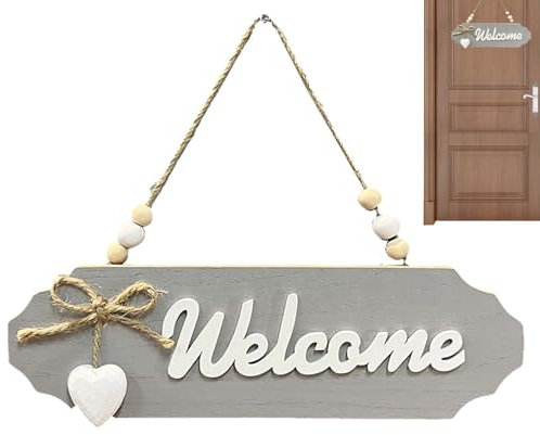 scyca Cartel de bienvenida para la pared, cartel de bienvenida para la entrada de la casa, cartel ovalado para puerta de casa, diseño de letra de casa de campo, para puestos de trabajo, cafés,