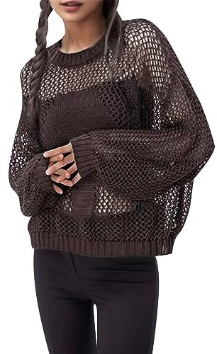 Sexy Strickoberteil Lose gestrickter großer Pullover für Frauen Armstulpen Alpaka (Brown, M)