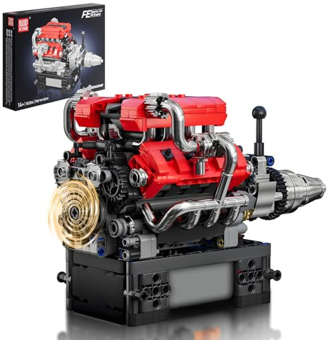 Mould King 10204 Technik V8 Motor Bausatz Bausteine Klemmbausteine Motor FE Sportwagen Auto Engine Kit Benzinmotor Modell für Auto Fans(750 Teile)
