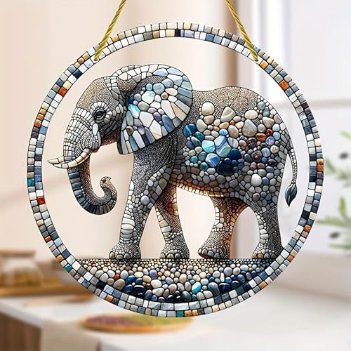 Colorful Acrylic Decorative Windows And Walls Home Decoration Ornaments Outdoor Garden 2D Paintings Artworks Stone Splicing Elephant Suncatcher Hanging Ornaments Sun Catcher