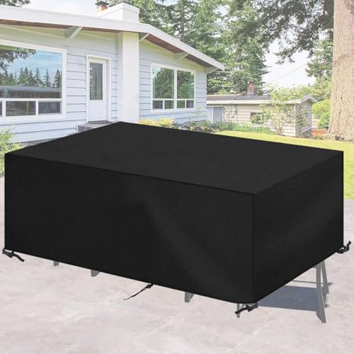 AUUZPI Housse Table De Jardin 180x100x74cm Bâche De Protection Imperméable Salon De Jardin,Coupe-Vent, Anti-UV, Imperméable Housse Salon Jardin Exterieur Large avec Corde et Boucle Verrouillage