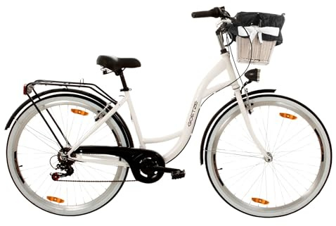 Goetze Mood 28 Zoll Citybike Damen | 18 Zoll Tiefeinsteiger | Shimano Tourney 7-Gang | LED-Beleuchtung | Korb & Gepäckträger | Komfortsattel | City Fahrrad für Alltag & Freizeit