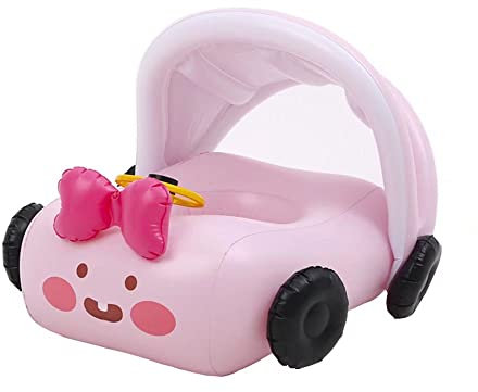 Galleggiante gonfiabile a forma di auto per bambini da 1 a 5 anni, tettuccio parasole, imbracatura di sicurezza e fondo antiscivolo per il nuoto dei bambini