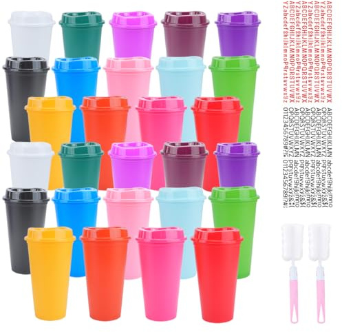 28 st. plastmuggar med lock, 475 ml/16 oz återanvändbara muggar iskaffekoppar, 14 färger resemugg kall dricksmugg storpack för födelsedagar, fester, resor, camping, invigningsfester