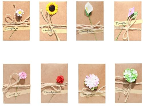 8 Pezzi Biglietto di Auguri Cartolina Buste Retrò Carta Kraft Fiori Secchi Decorato Cartolina 3D Biglietti d'Auguri con Buste in Carta Kraft Retrò Decorati