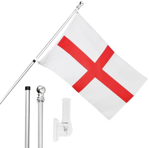 I LOVE FANCY DRESS Mât de drapeau anglais et support mural – Drapeau anglais de 1,5 x 0,9 m avec œillets, mât extensible et support – Décoration intérieure et extérieure