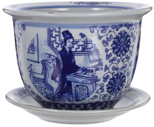 NOLITOY Maceta De CeráMica De Porcelana Azul Y con Plato para Plantas De Interior Suculentas Y BonsáIs Jardinera Decorativa FáCil De Mantener 6.61X6.61X4.52In