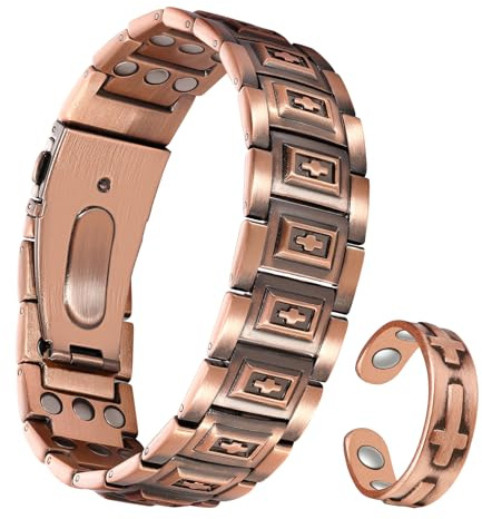 Jeracol Pure Copper Bracelet for Men, 3X Strength Magnetic Copper Cross Bracelets for Men with 3500 Gauss Magnets, Adjustable Length with Sizing Tool