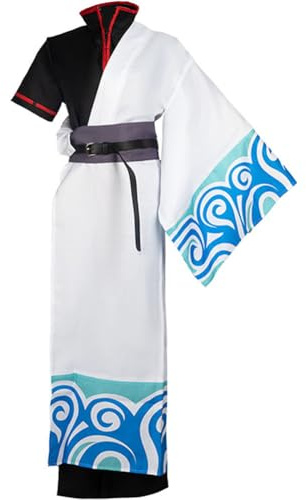 Noowye Costume de cosplay de l'anime Sakata Gintoki, kimono, robe traditionnelle japonaise, ensemble complet pour adulte, Halloween, Noël - Uniforme avec perruque