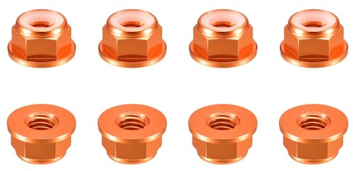 QUARKZMAN Aluminium Flansch Nylon Sicherungsmutter 8 Stück Flanschmuttern - M4 x 0 7mm Selbstsichernde Mutter Eloxierte Metallmuttern Für Befestigungselemente Orange