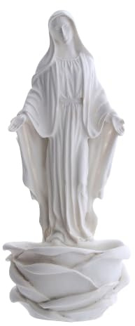 SHALOM - Acquasantiera Madonna Immacolata in Resina Bianca, Acquasantiera Religiosa Cattolica da Parete, Altezza 15 cm, Articolo Sacro per Casa e Preghiera