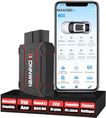 Escáner OBD2 Bluetooth para Coche,Herramienta de Diagnóstico Automotriz con Lectura/Borrado de Códigos DTC, Datos en Tiempo Real, Prueba de Rendimiento y Actualizaciones Gratis, Compatible iOS/Android