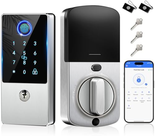Smart Door Lock Deadbolt, Keyless Entry Door Lock with Fingerprint & Keypad,App Control,Auto Lock,Electronic Digital Lock for Front Door Home Apartment Rental,Easy Installation,Satin Nickel Silver