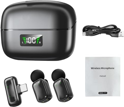 Walmeck Mini Micrófono Lavalier Inalámbrico AI Reducción de Ruido Cambiador de Voz Micrófono Solapa con Batería 20H para Grabación Vídeo Vlog Filmación Entrevistas ABS (Negra)