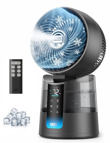 DREO TurboCool - Ventilador nebulizador 516, omnidireccional 150° + 30°, ventilador de refrigeración oscilante que sopla aire frío, viento de 7,9 m/s, niebla ultrafina, 20 dB, tanque de 1,3