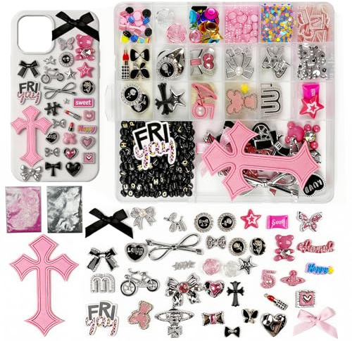 ZHITENG 2380 delar mobilskal-charms-set, Junk Case Charm, DIY-tillbehörsset för mobilskal inklusive alfabetstrass, pärlor, rosett för örhängen, armband, halsband, pyssel, nageldesign