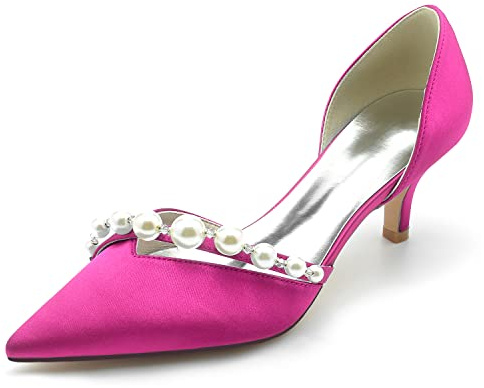 HFWXYSA Escarpins Femme Bas Kitten Talon Heel Chaussures Femme Bout Pointu Slip-on Escarpins Talon de Chaton Décontractée,Fuchsia,43 EU