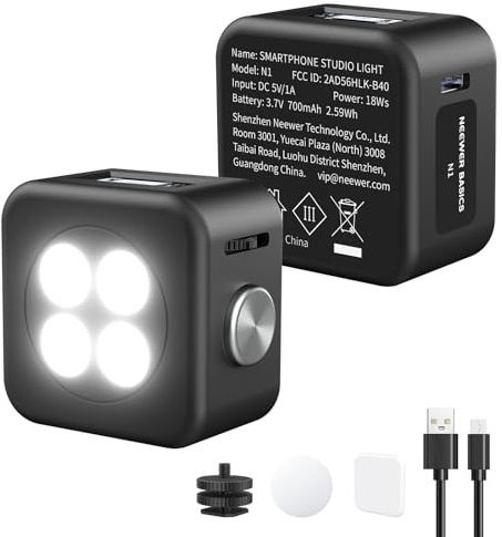 NEEWER BASICS Magnetic Phone Flash Speedlite & Selfie Light Compatible with iPhone Samsung Android, 18Ws GN12 Equivalent 700mAh Mini LED Ring Fill Lighting with Display for Photo & Video Recording, N1