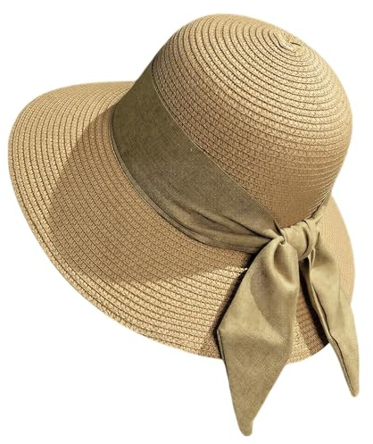 Women's Sun Hat Wide Brim Straw Hat with Bow Knot Protection for Summer Garden Travel Vacation
