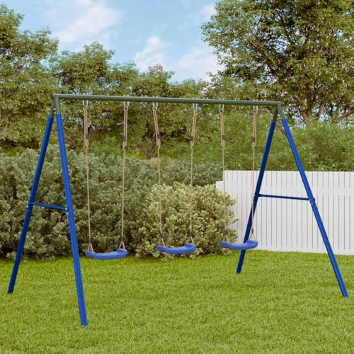 Ordellia Lot de 3 balançoires, cadre en acier laqué, cordes réglables, 273,5 x 185 x 185 cm, charge maximale de 150 kg, pour jardin, cour, terrasse, mouvement et motricité