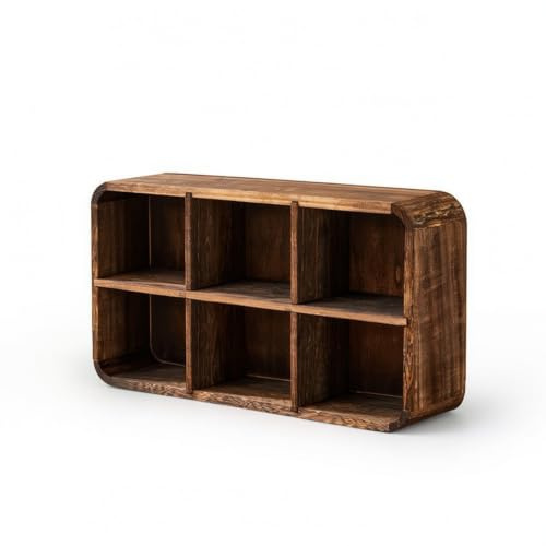 KQFCAZRE Espositore con Scomparti Rustico Scaffale in Legno Salvaspazio Porta Teiere da Tavolo per Amanti Del Tè, Collezionisti, 6 Scomparti Con Pannello Posteriore