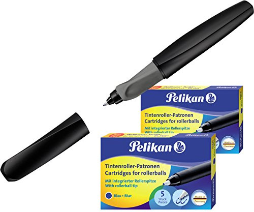 Pelikan 946962 Twist (Schwarz, 2er Set Tintenroller + 10 Patronen)