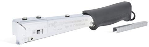 REGUR Hammertacker 20, robuster Schlagtacker mit rutschfestem ergonomischem Handgriff, inkl. 5000 Stück Regur Typ 11/8mm Flachdraht-Klammern zur Befestigung von Dachpappen, Folien, Teerpappe