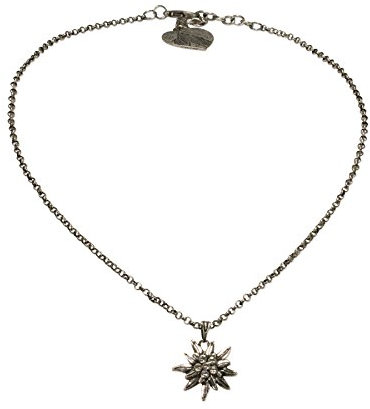 Alpenflüstern Trachtenkette Strass-Edelweiß klein - Damen-Trachtenschmuck Dirndlkette in traditionellen Farben DHK198 (antik-silber-farben)