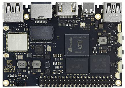 Khadas Single Board Computer VIM3 Pro Amlogic A311D 5 TOPS NPU for A.I. Applications. Dual MIPI Connectors, Dual USB-A, Dual Independent Displays,built-in Operating systems for developers(4+32 GB)