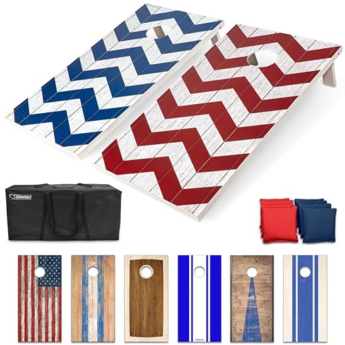 GoSports - Set da gioco per cornhole con motivo a zigzag, include due tavole da 1,2 x 0,6 m, 8 sacchetti di stoffa e custodia per il trasporto